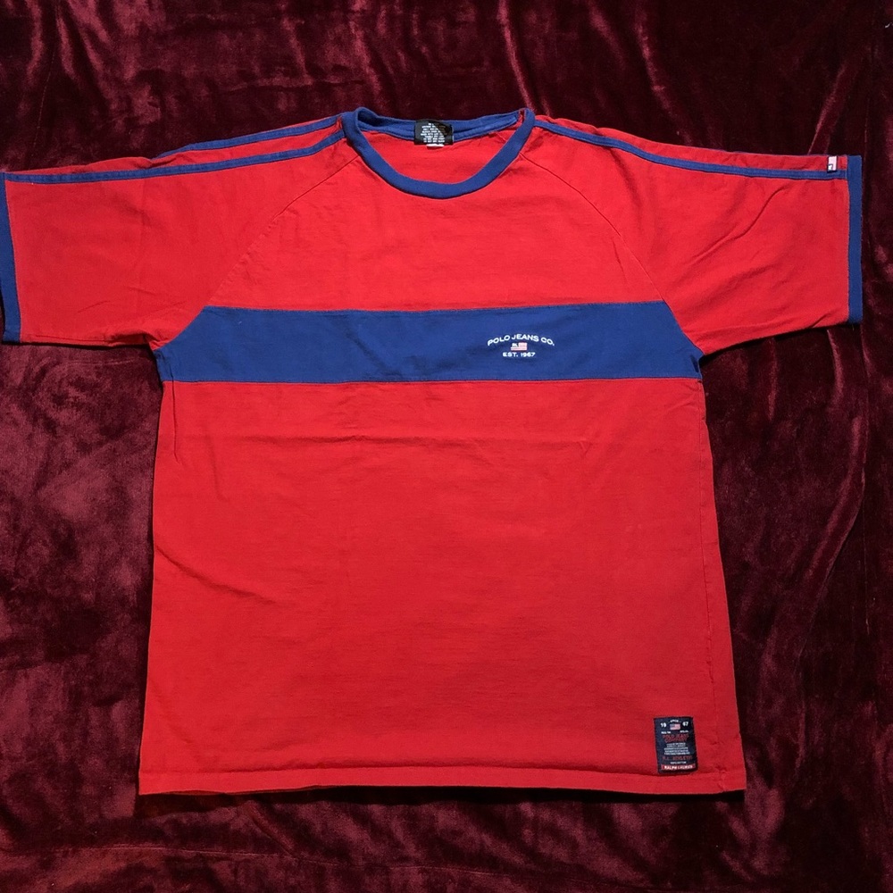 Polo Jeans Co. Ralph Lauren Flag Logo Stripe Tee